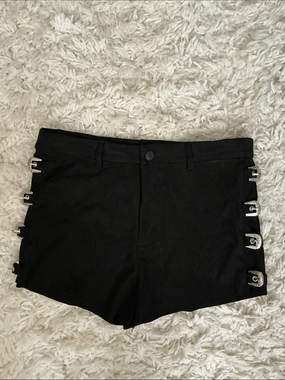 Black Faux Suede Western Buckle Shorts